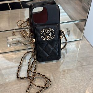 Black and Gold Quilted leather Case with crossbody Chain for iPhone 12 ProMax